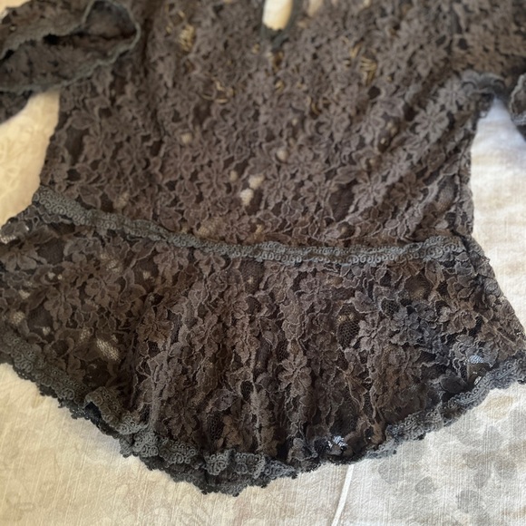 Free People Blue Gray Lace and Gold Ruffled Peplum Blouse - Picture 11 of 15